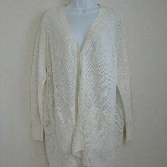 NWT AKRIS Foam White Cotton Silk Fine Net Knit Long Cardigan Sweater 12 - Picture 1 of 7